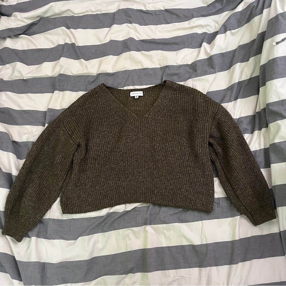 Something Navy Olive V-Neck Sweater